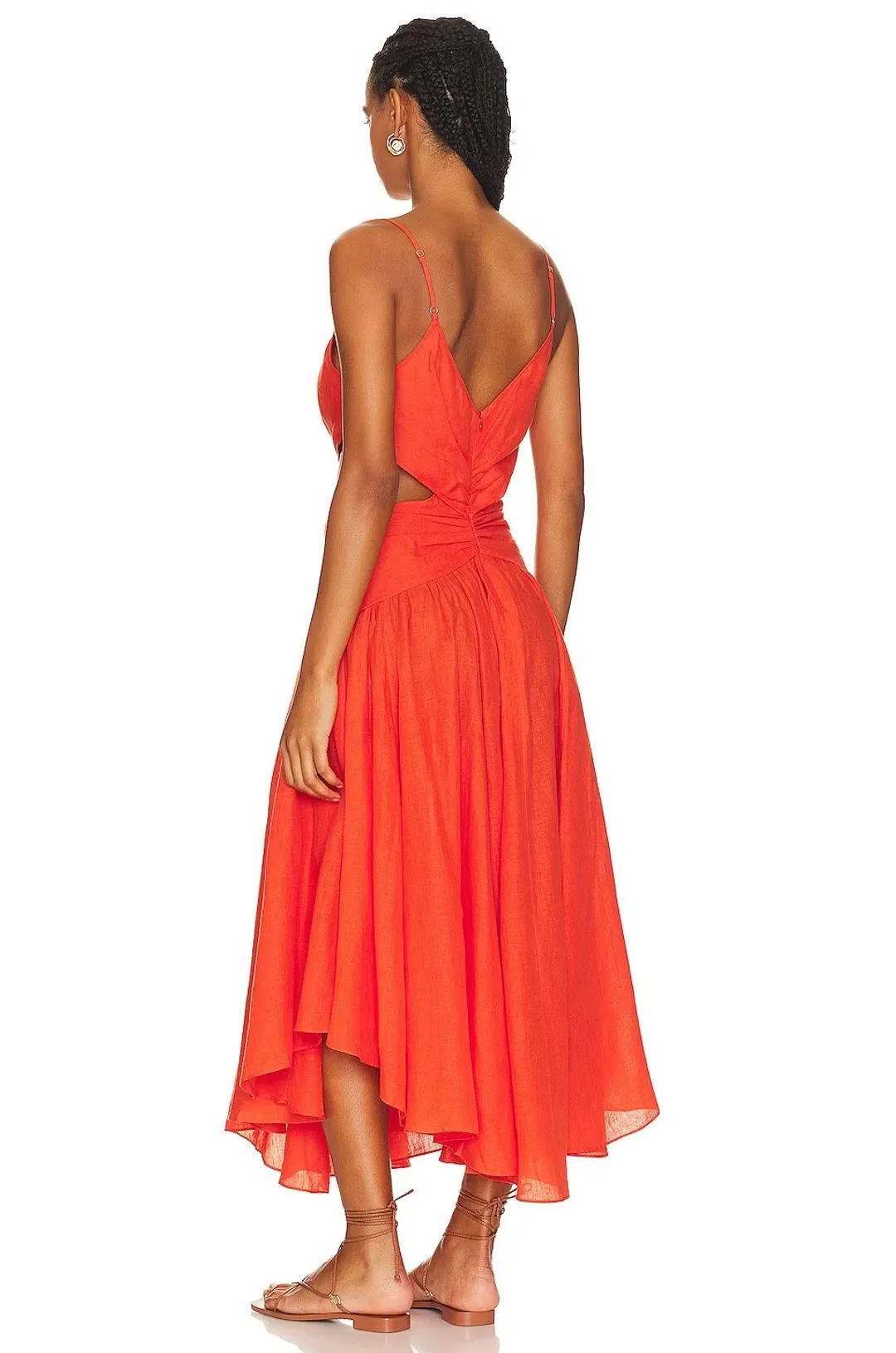 Zimmerman Raie Plunge Cut Out Midi Dress in Tangerine Size 8 for rent on The Volte - main image
