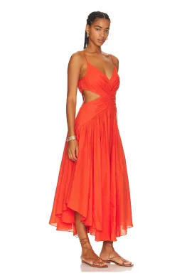 Zimmerman Raie Plunge Cut Out Midi Dress in Tangerine Size 8 for rent on The Volte - image 2