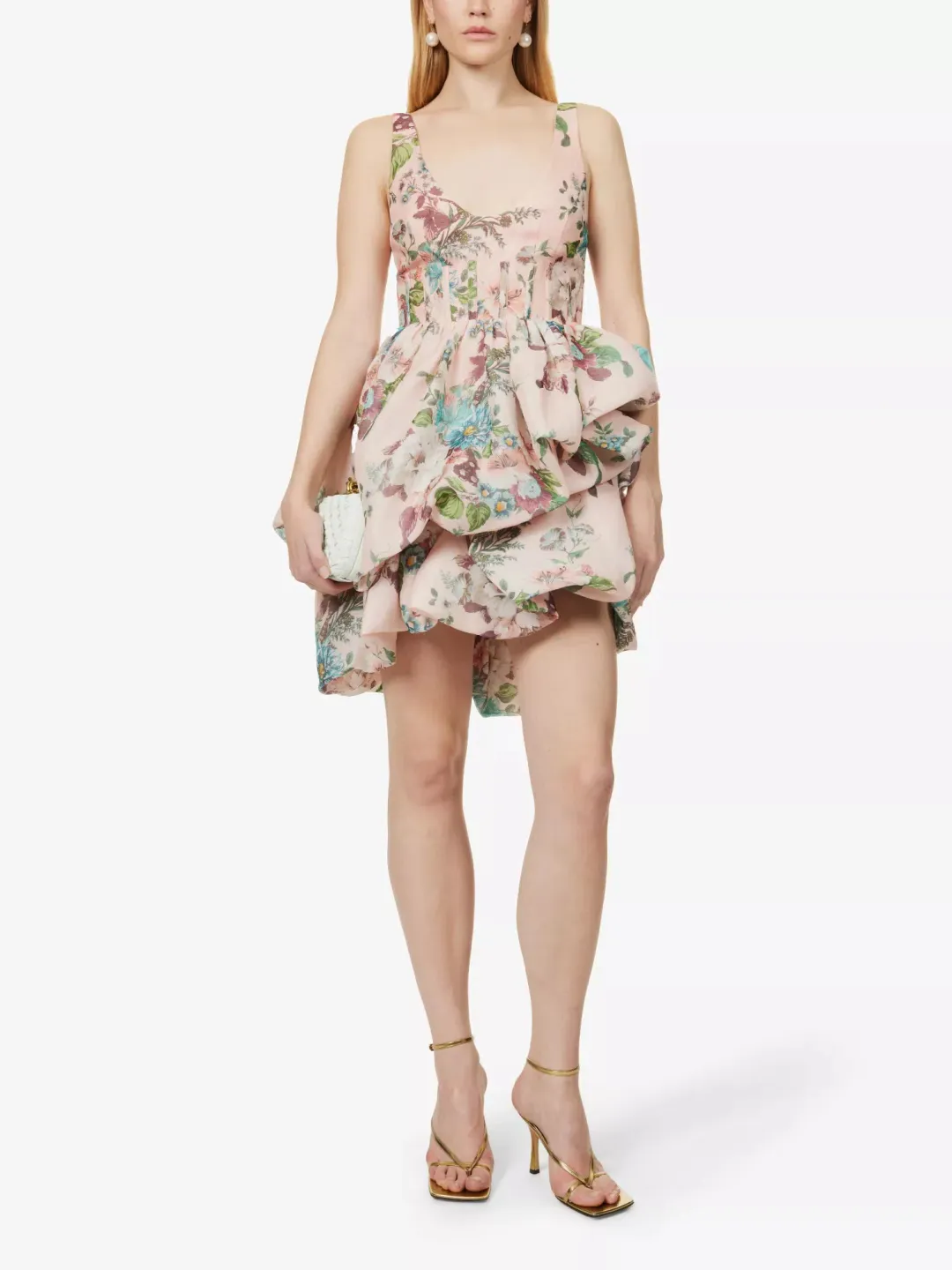 Zimmermann Matchmaker Drape Mini Dress Pink Barkcloth Floral Size 0 / AU 8 for rent on The Volte - main image