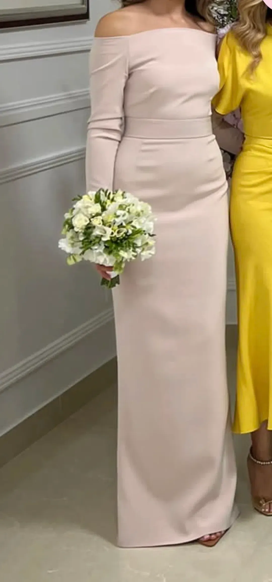 Off the Shoulder Maxi Dress Baby Pink Nude Size 8 for rent on The Volte - main image