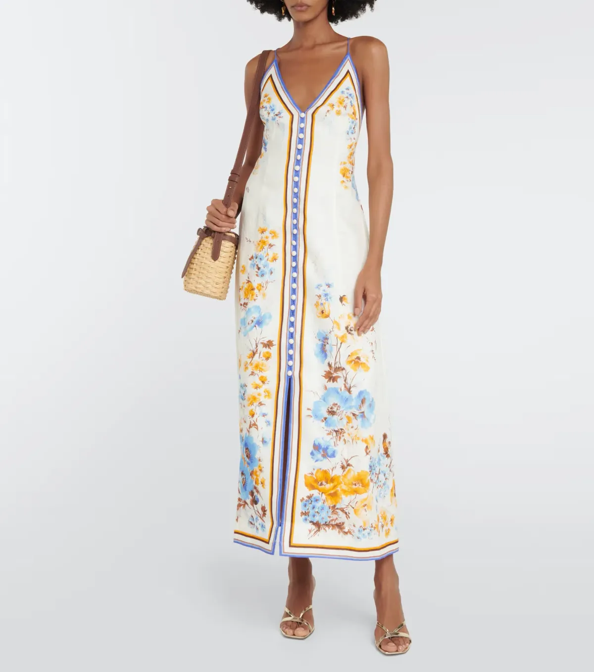 Zimmermann Halcyon Slip Midi Dress Orange Blue Floral Size 0 / AU 8 for rent on The Volte - main image
