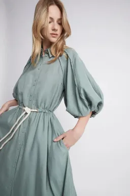 Aje Bonjour Belted Shirt Midi Dress Green Size 16 for rent on The Volte - image 2