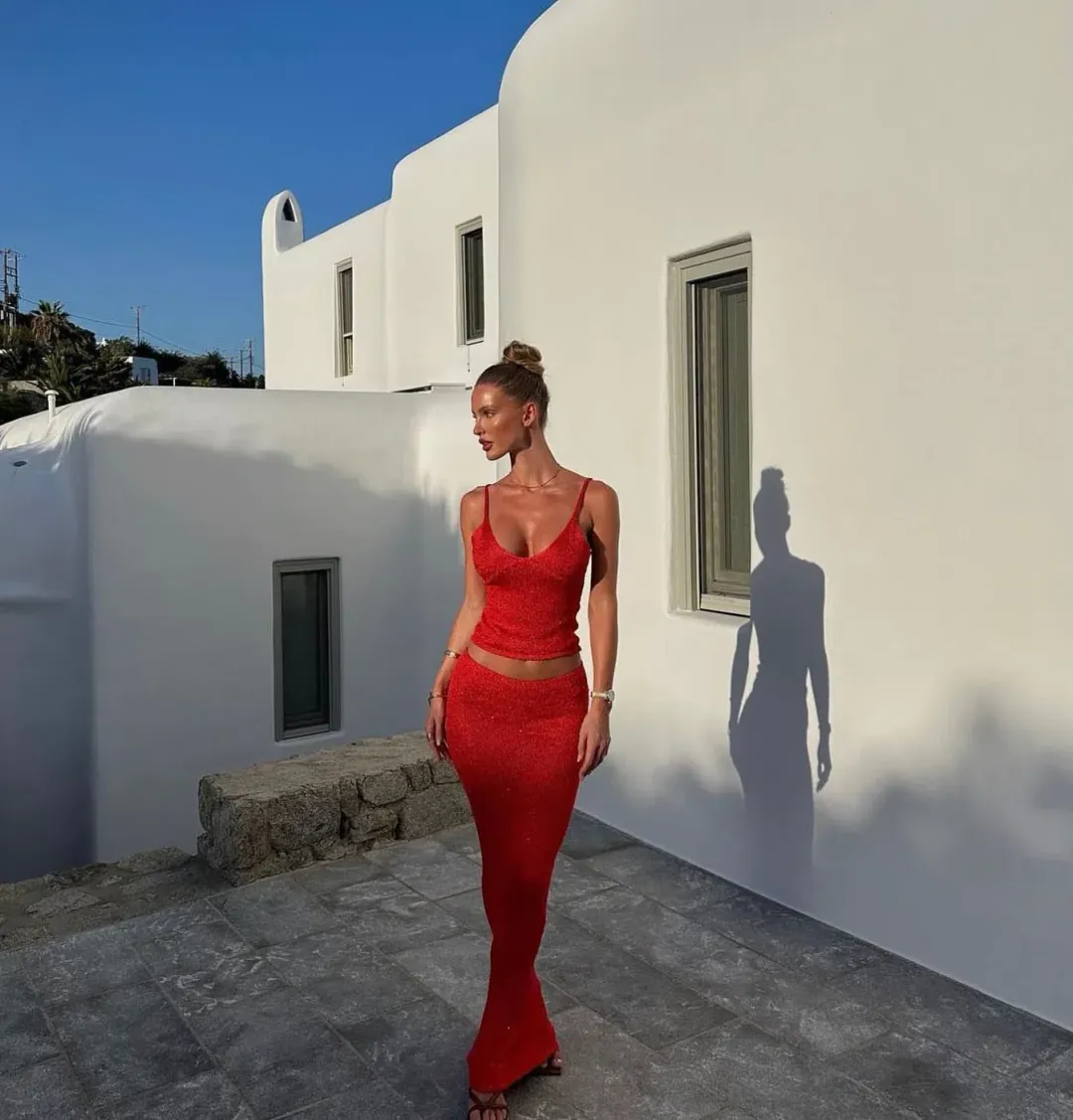 Asta Resort Carolina Camisole and Skirt Set in Rossa Sequin Size M / AU 10 for rent on The Volte - main image