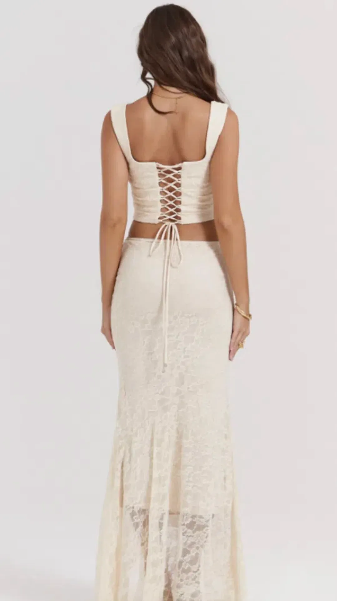 House Of CB Una Lace Corset & Therese Lace Maxi Skirt Set Vintage Cream Size 6 for rent on The Volte - main image