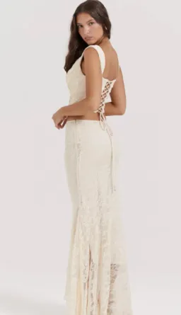 House Of CB Una Lace Corset & Therese Lace Maxi Skirt Set Vintage Cream Size 6 for rent on The Volte - image 3