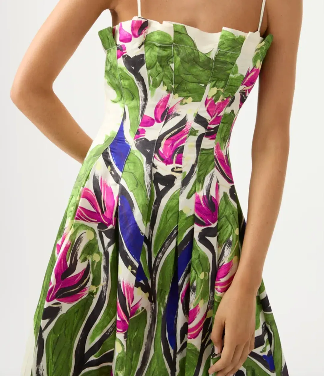 Aje Paradiso Cinched Midi Dress Native Gumnut Floral Size 4 for rent on The Volte - main image