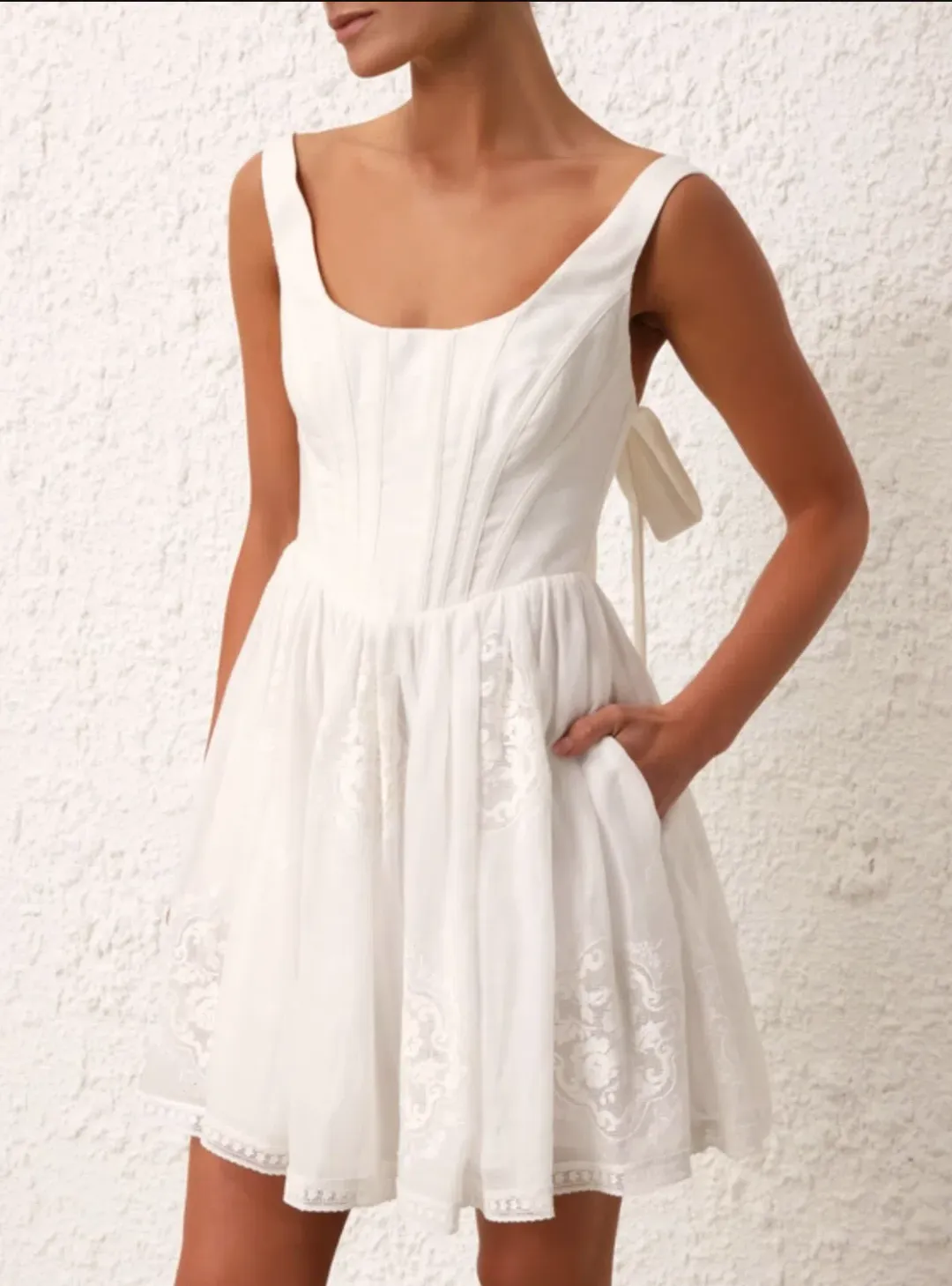 Zimmermann Alight Corset Mini Dress in Ivory Size 0 / AU 8 for rent on The Volte - main image