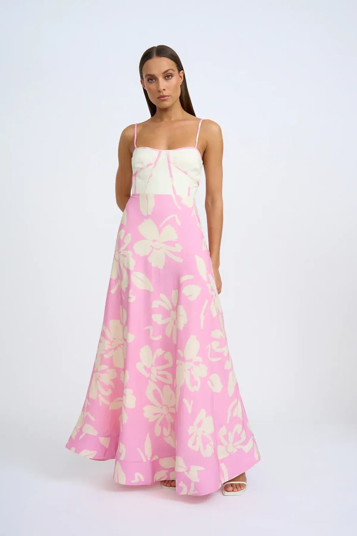 By Johnny Fia Linen Floral Dress in Pink Ivory Size 10 for rent on The Volte - main image