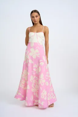 By Johnny Fia Linen Floral Dress in Pink Ivory Size 10 for rent on The Volte - image 1