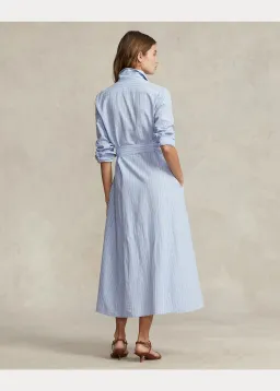 Ralph Lauren Belted Striped Linen Cotton Shirtdress Blue Size 6 for rent on The Volte - image 3