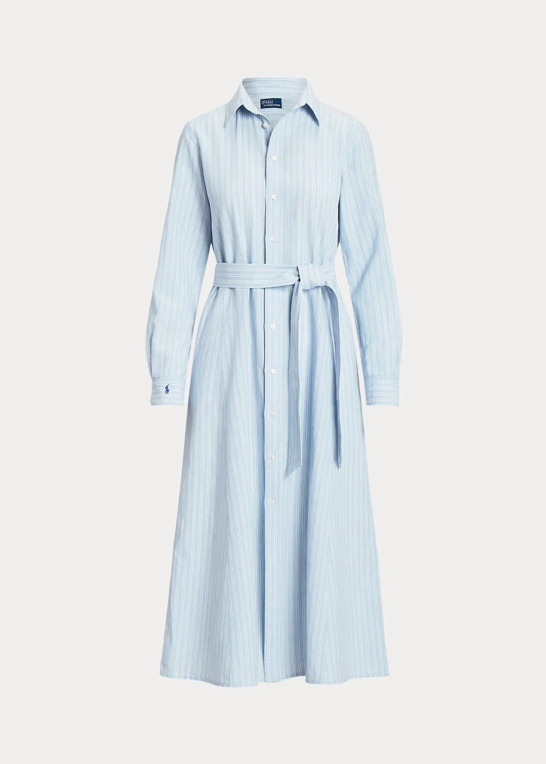 Ralph Lauren Belted Striped Linen Cotton Shirtdress Blue Size 6 for rent on The Volte - main image