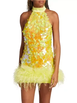Bronx and Banco Izzy Sequin & Feather Mini Dress Yellow Size AU 6 for rent on The Volte - image 2