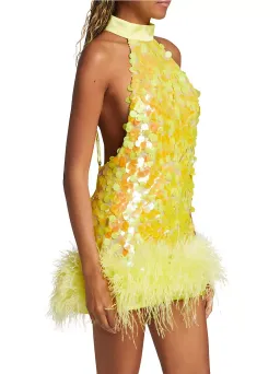 Bronx and Banco Izzy Sequin & Feather Mini Dress Yellow Size AU 6 for rent on The Volte - image 3