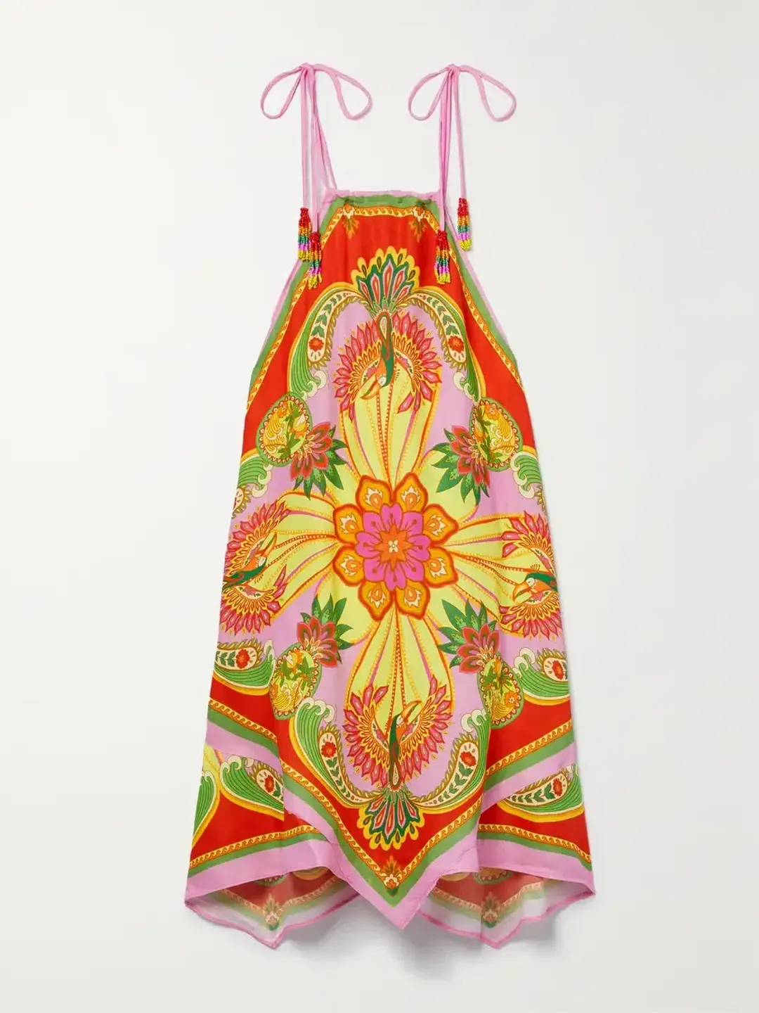 Farm Rio + Net Sustain Bead-embellished Satin Mini Dress Printed Size AU 6 for rent on The Volte - main image