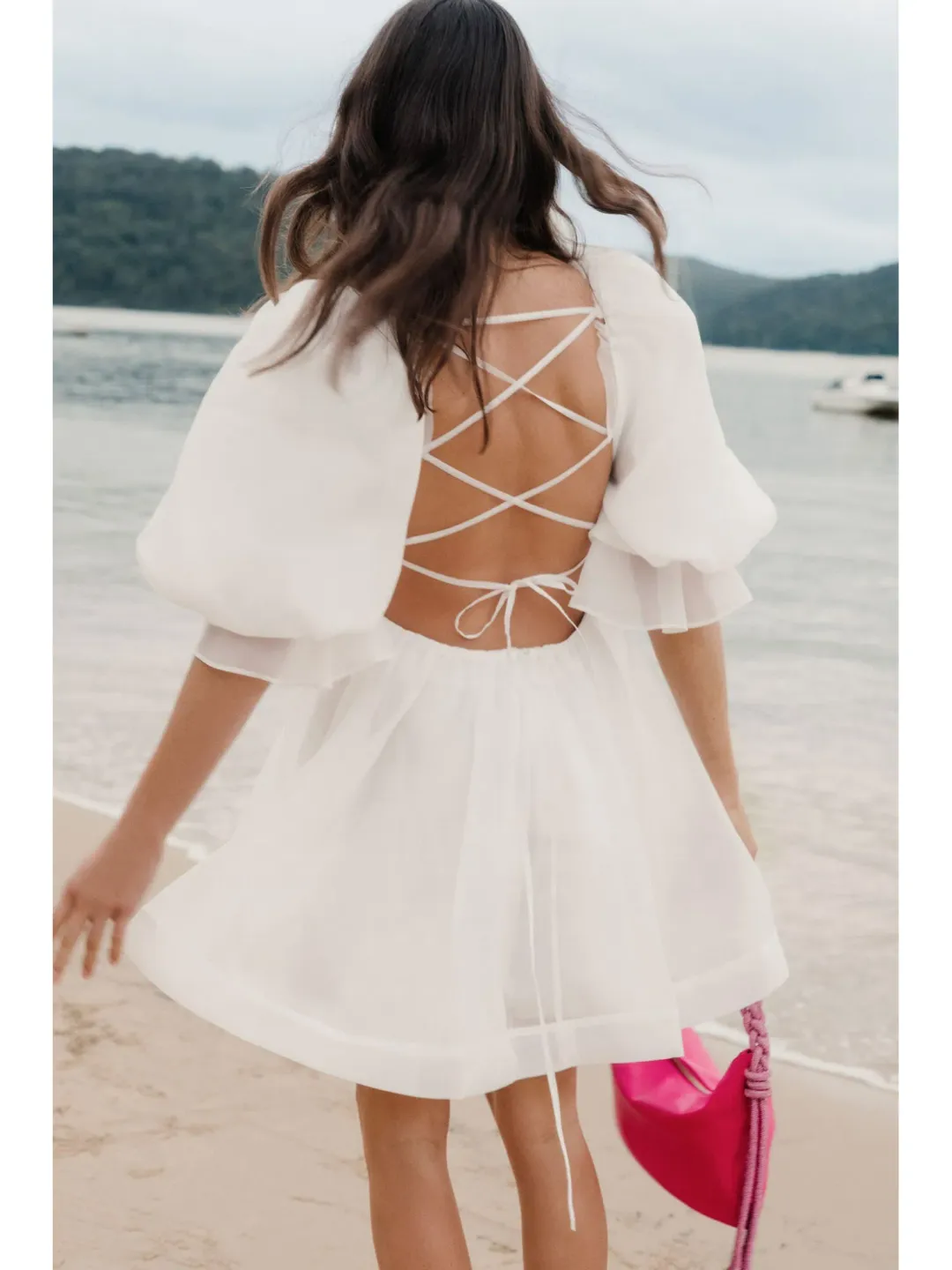 Aje Astrid Tie Back Mini Dress Ivory Size AU 6   for rent on The Volte - main image