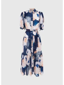 Leo Lin Ellie Bishop Sleeve Midi Dress Rosebud Print in Navy Size AU 16 for rent on The Volte - image 4