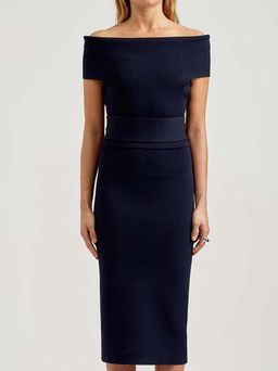Scanlan Theodore Off Shoulder Midi Dress Navy Size 8 for rent on The Volte - image 2