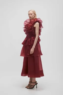 AJE ASRA PLEATED FRILL MIDI DRESS RED SIZE 8 for rent on The Volte - image 3