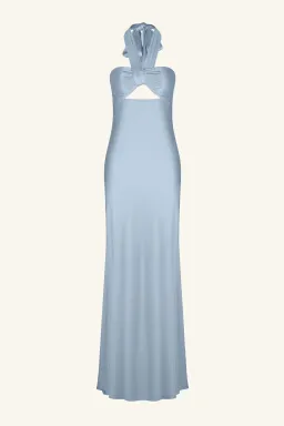 Shona Joy La Lune Ruched Halter Maxi Dress Powder Blue Size AU 8 for rent on The Volte - image 4