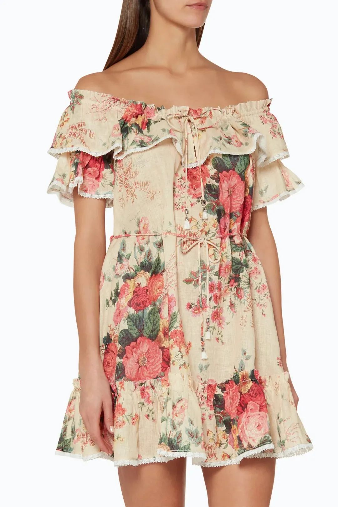 Zimmermann Laelia Frill Tier Short Dress Meadow Floral Size 8 for rent on The Volte - main image