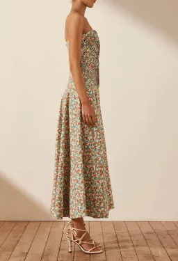 Shona Joy Ulani Strapless Pleated Midi Dress Multi Floral Size 10 for rent on The Volte - image 3