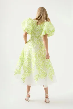 Aje Botanical Applique Midi Dress Ivory/Citrus Yellow Size 6 for rent on The Volte - image 2