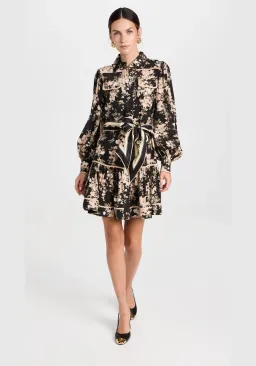 Zimmerman Shirt Mini Dress in Black Ivory Floral Size 10 for rent on The Volte - image 1