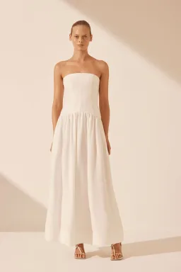 Shona Joy Blanc Linen Strapless Panelled Drop Waist Maxi Dress Ivory Size XS / AU 6 for rent on The Volte - image 1