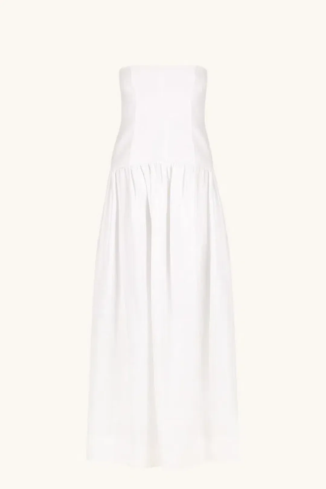 Shona Joy Blanc Linen Strapless Panelled Drop Waist Maxi Dress Ivory Size XS / AU 6 for rent on The Volte - main image