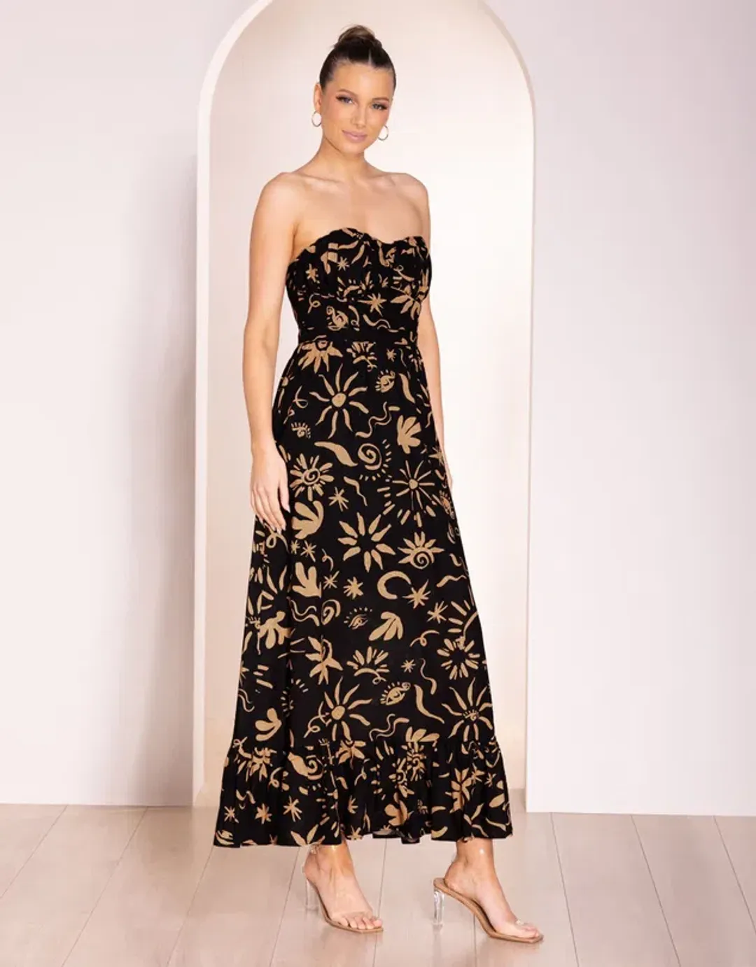 Pilgrim Raegan Strapless Midi Dress Print Size 18 for rent on The Volte - main image