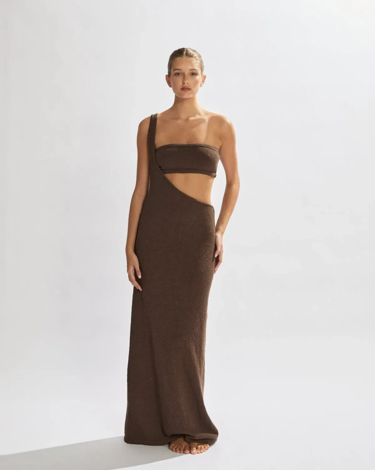 One Mile Solei Knit Maxi Dress Brown Size S / AU 8 for rent on The Volte - main image