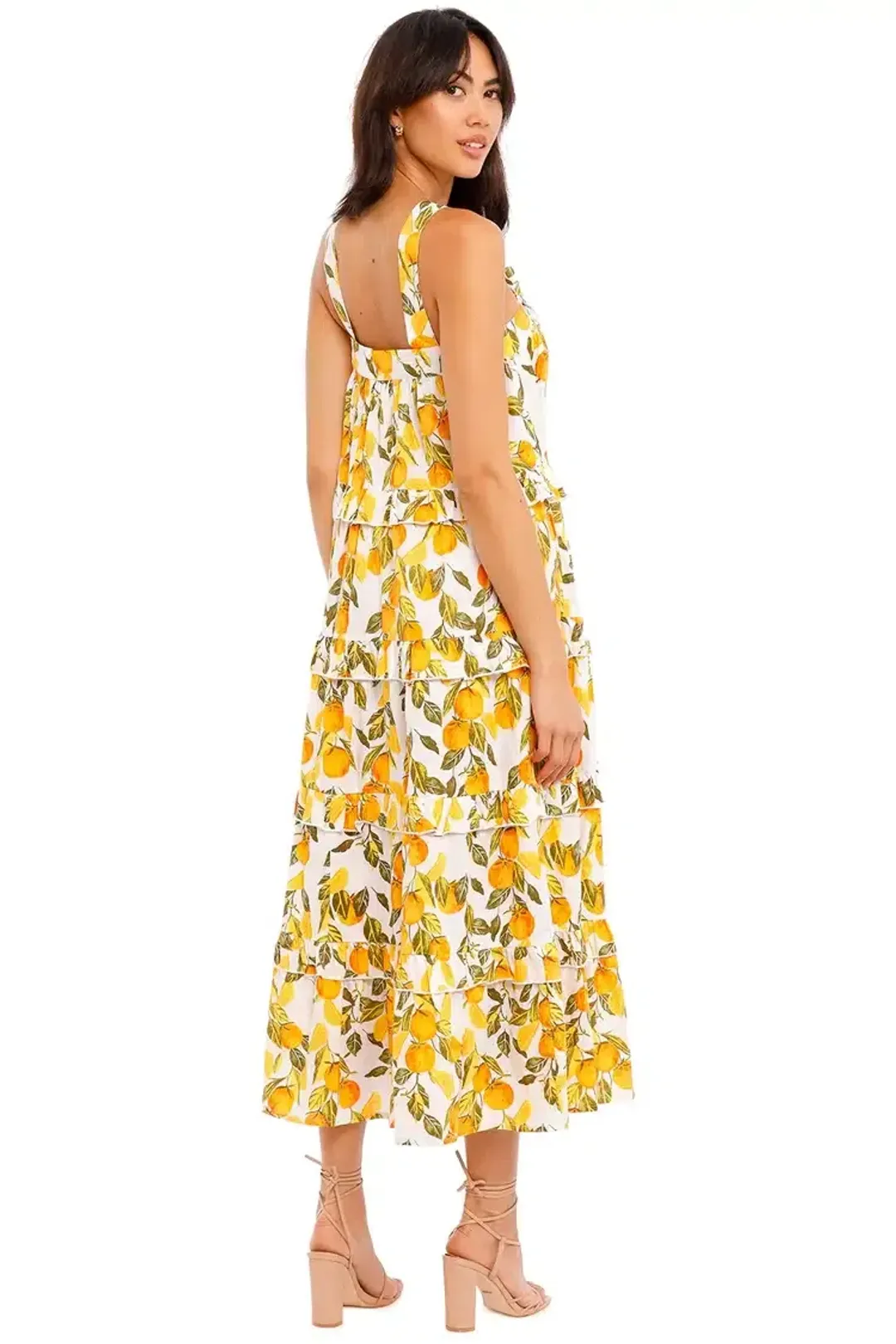 Never Fully Dressed Orange Grove Scallop Dress Yellow Print Size 16 for rent on The Volte - main image