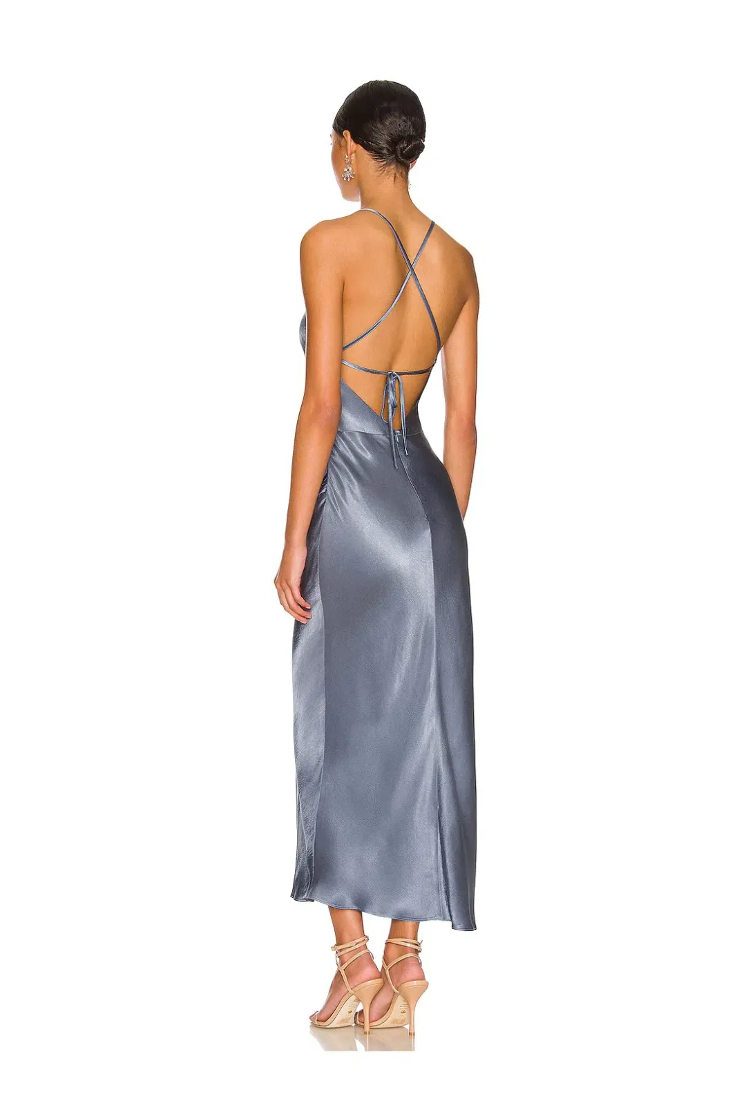 Shona Joy La Lune Asymmetrical Bias Cowl Midi Dress Blue Smoke Size 8 for rent on The Volte - main image