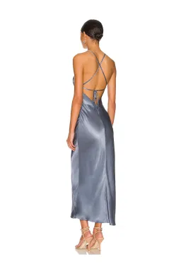 Shona Joy La Lune Asymmetrical Bias Cowl Midi Dress Blue Smoke Size 8 for rent on The Volte - image 3