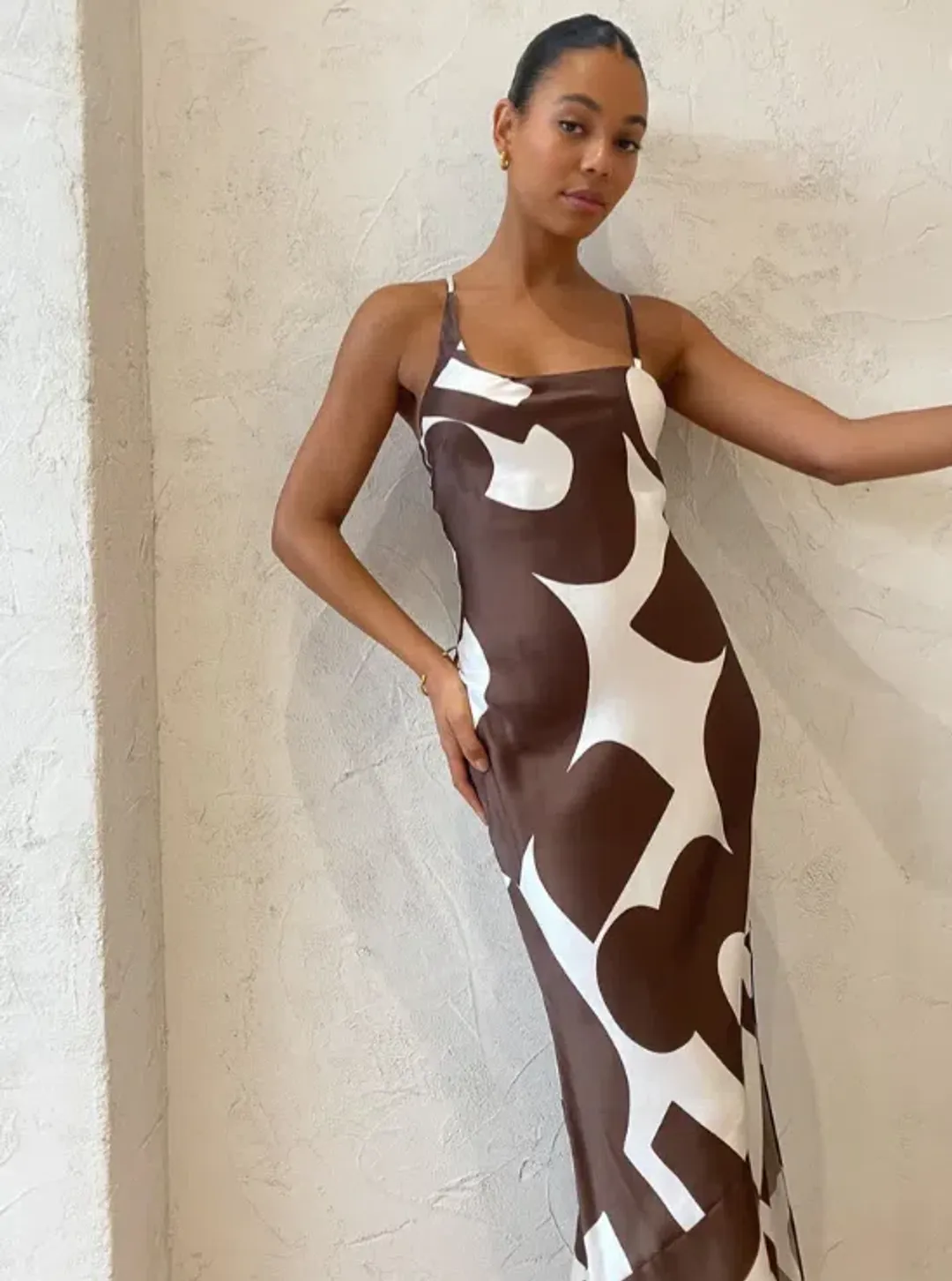 Sir The Label Julien Assymetric Slip In Abstract Chocolate Size Au 8 for rent on The Volte - main image