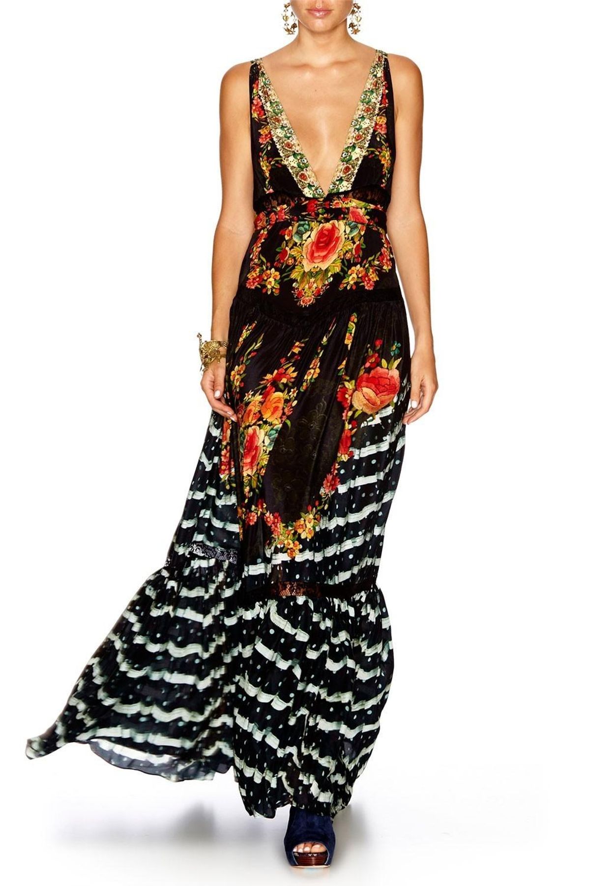 Camilla Lift the Veil Tiered Gathered V-Neck Dress Print Size 8 for rent on The Volte - main image