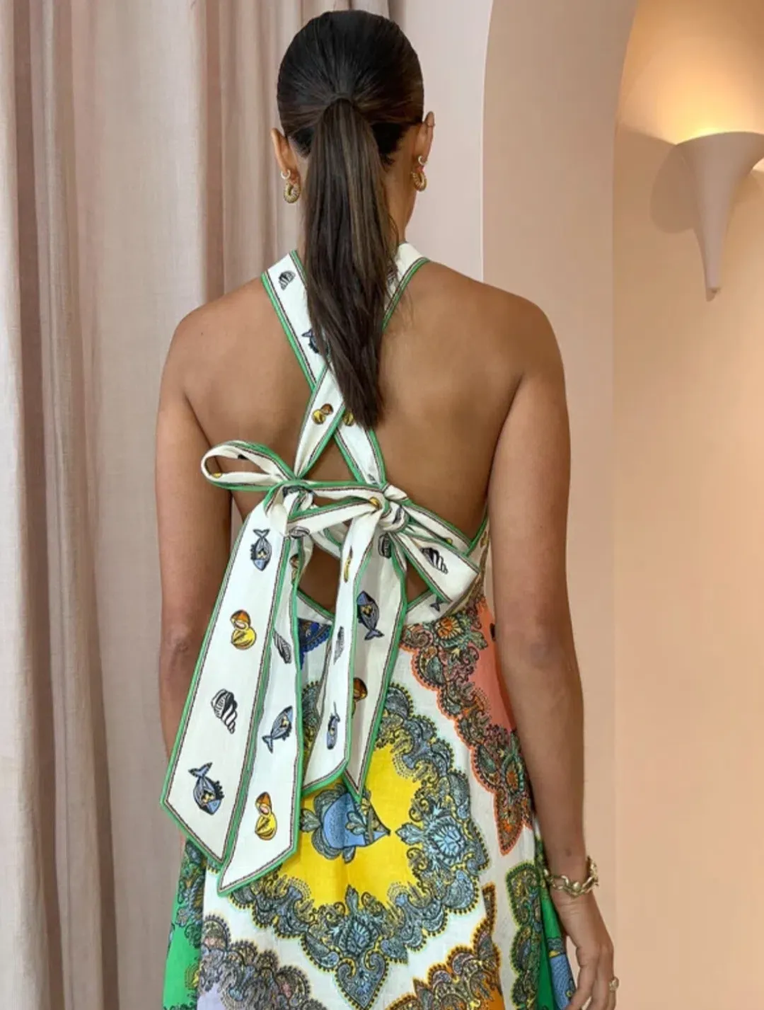 Alemais Trippy Troppo Halter Midi Dress Multi Size 10 for rent on The Volte - main image