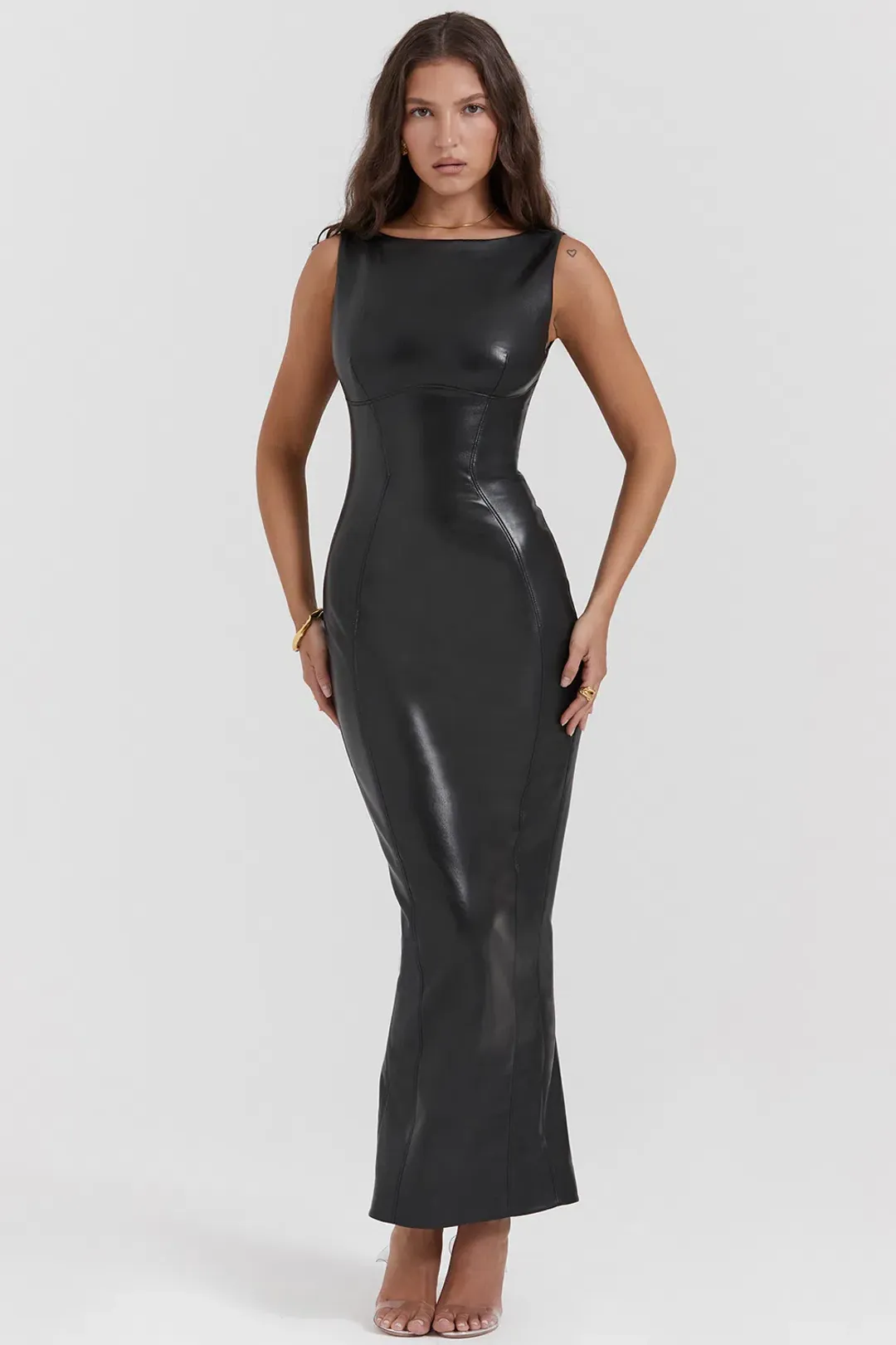 House of CB Sahara Vegan Leather Maxi Dress Black Size L / AU 12 for rent on The Volte - main image