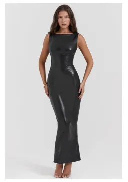 House of CB Sahara Vegan Leather Maxi Dress Black Size L / AU 12 for rent on The Volte - image 1
