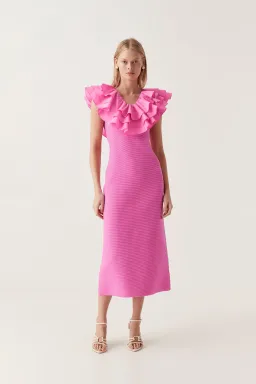 Aje Transcendent Ruffle Midi Dress Cerise Pink Size S / AU 8 for rent on The Volte - image 1