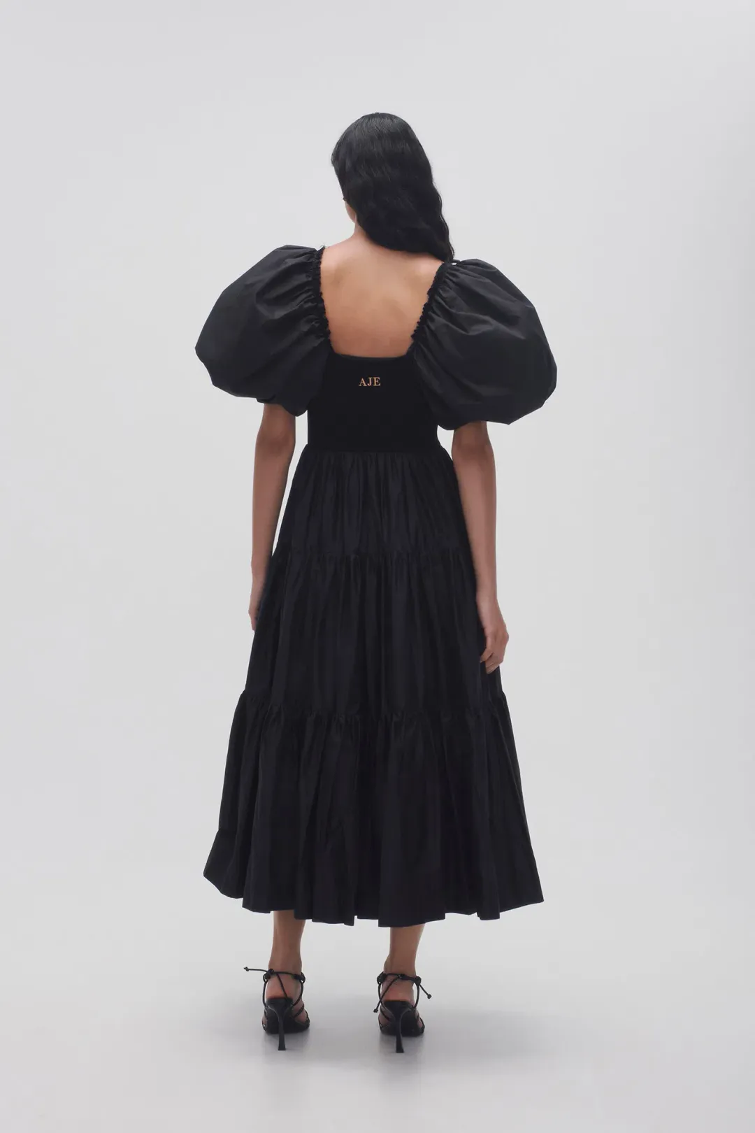 Aje Casa Puff Sleeve Midi Dress Black Size 16  for rent on The Volte - main image