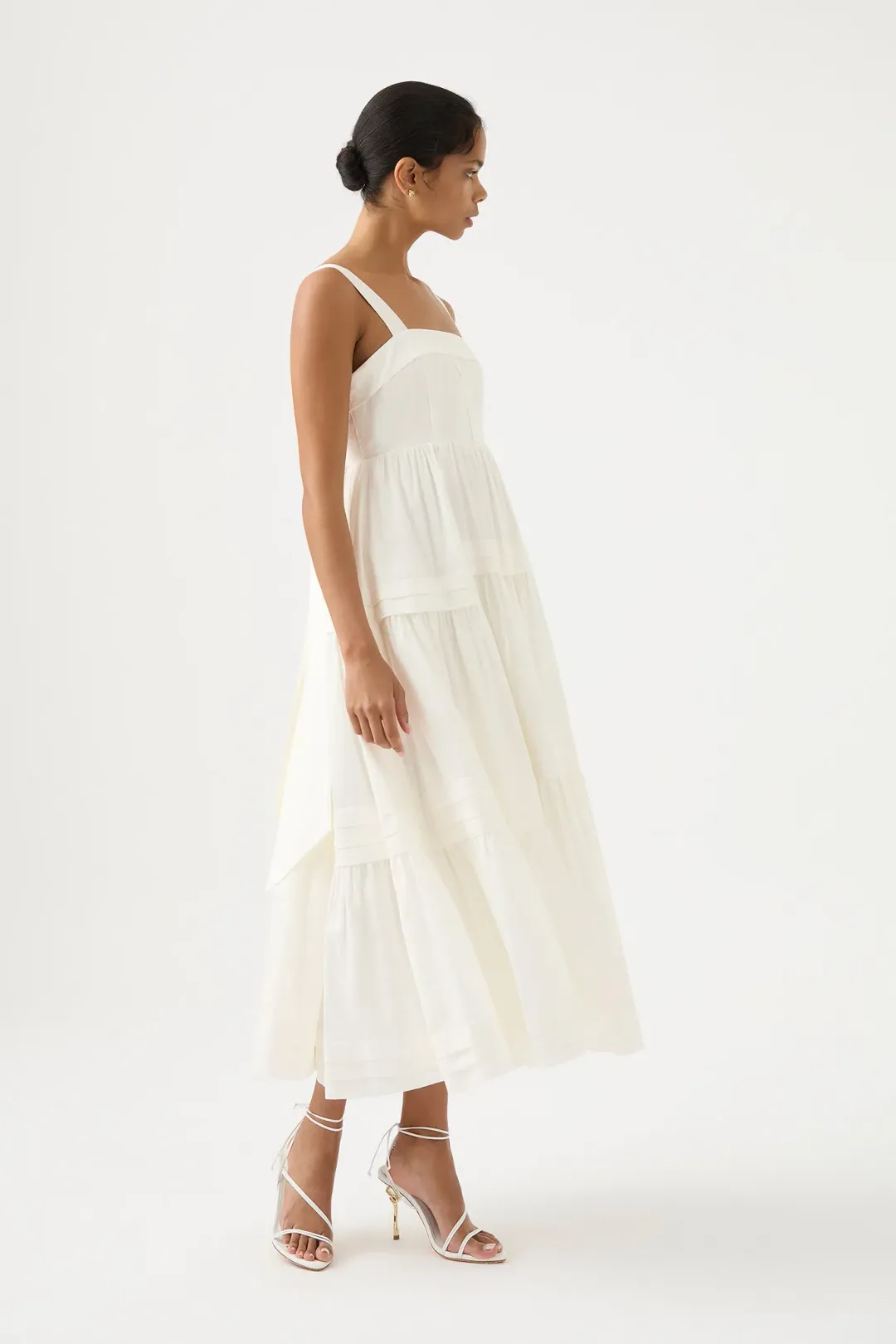 Aje Sophie Tiered Midi Dress Ivory Size 16 for rent on The Volte - main image