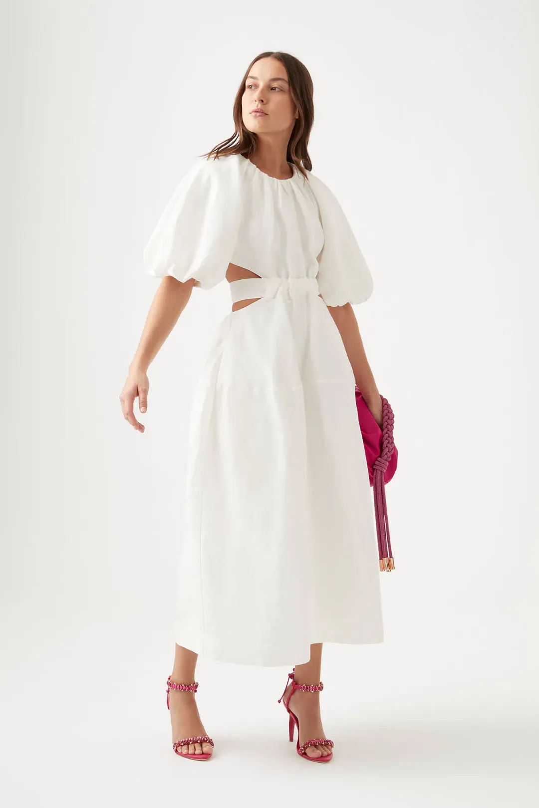 Aje Mimosa Cut Out Midi Dress Ivory Size 16 for rent on The Volte - main image