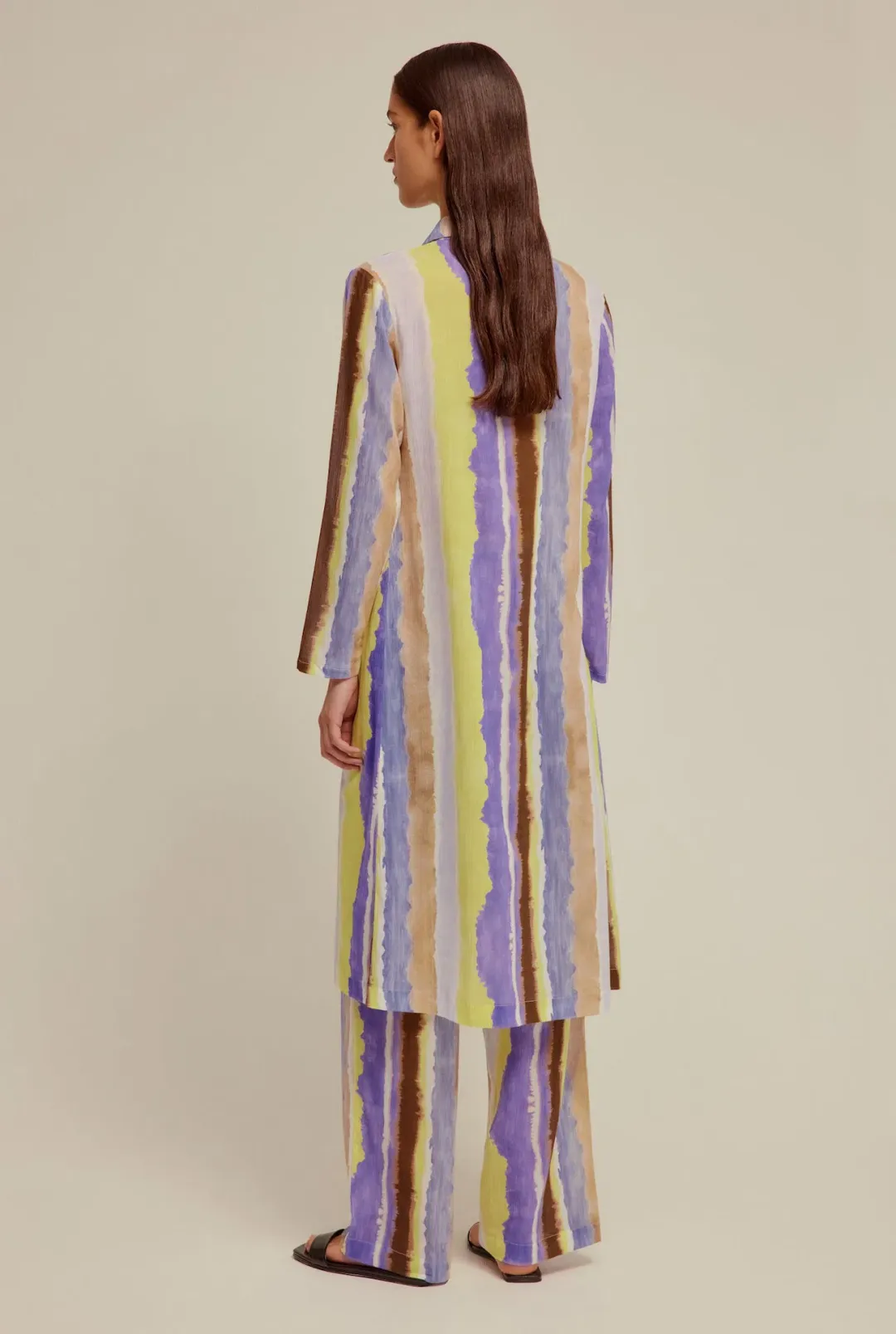 Venroy Crinkle Cotton Tie Front Shirt and Wide Leg Pants Set Purple Dye Stripe Size M / AU 10 for rent on The Volte - main image