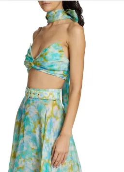 Zimmermann High Tide Twist Crop Bodice Size 3 / AU 14 & Maxi Skirt Size 2 / AU 12 Set in Aqua Ikat Floral for rent on The Volte - image 3