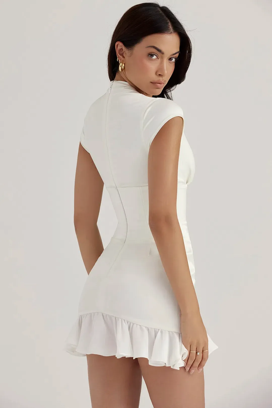 House of CB Tianna Ivory Ruffle Corset Dress White Size 8 for rent on The Volte - main image