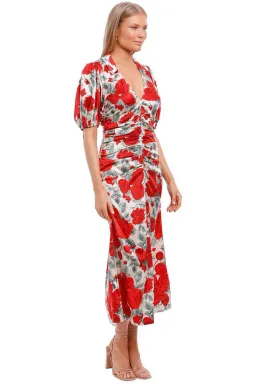 Ganni Brazillian Sand Silk Stretch Satin Maxi Dress Floral Size 10 for rent on The Volte - image 2
