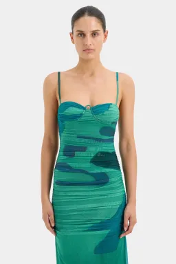 Sir the Label Frankie Gathered Midi Dress in Emerald Green Reflexión Size 0 /AU 6 for rent on The Volte - image 7