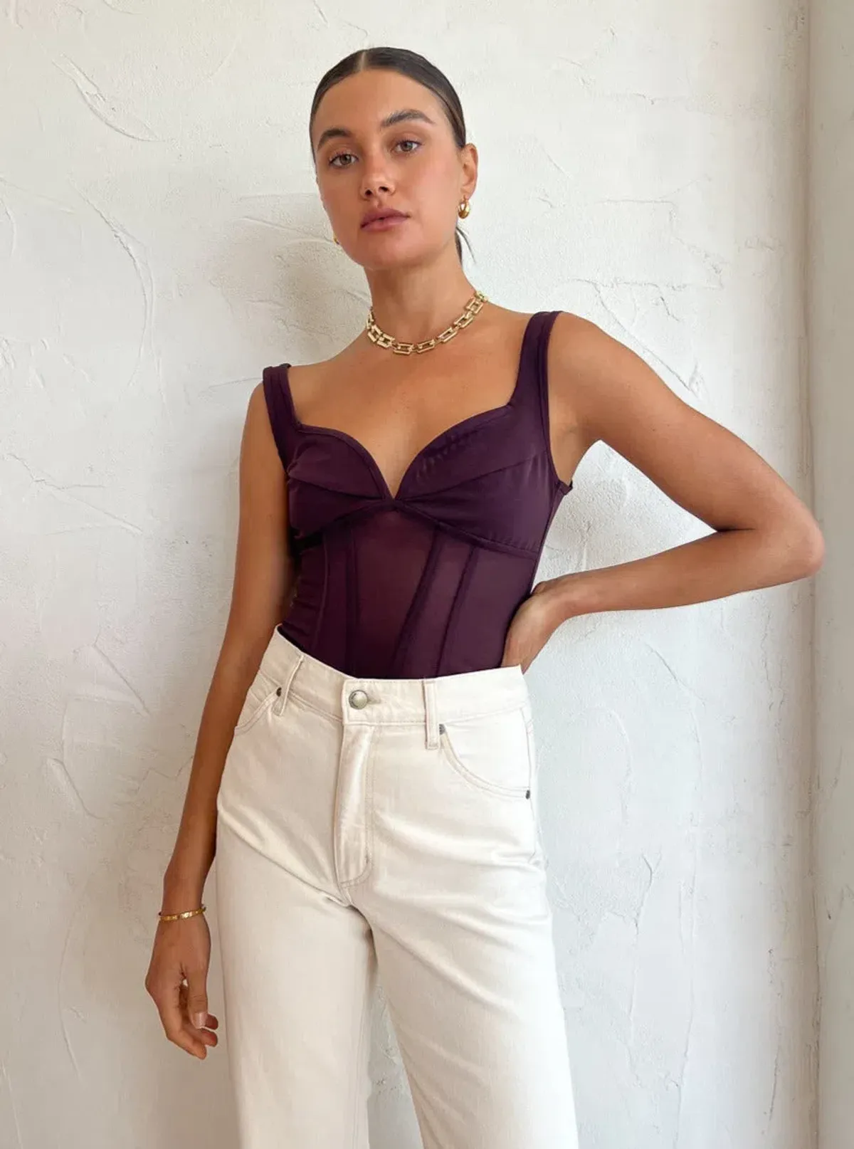 Viktoria and Woods Theta Bustier Corset Top in Oxblood Deep Burgundy Size 1 /AU 8 for rent on The Volte - main image