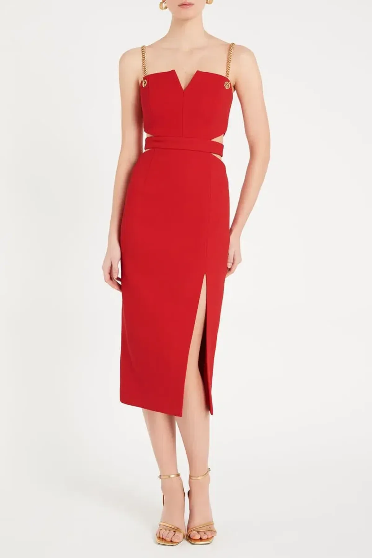 Rebecca Vallance Scarlett Chain Midi Dress Red Size 8 for rent on The Volte - main image